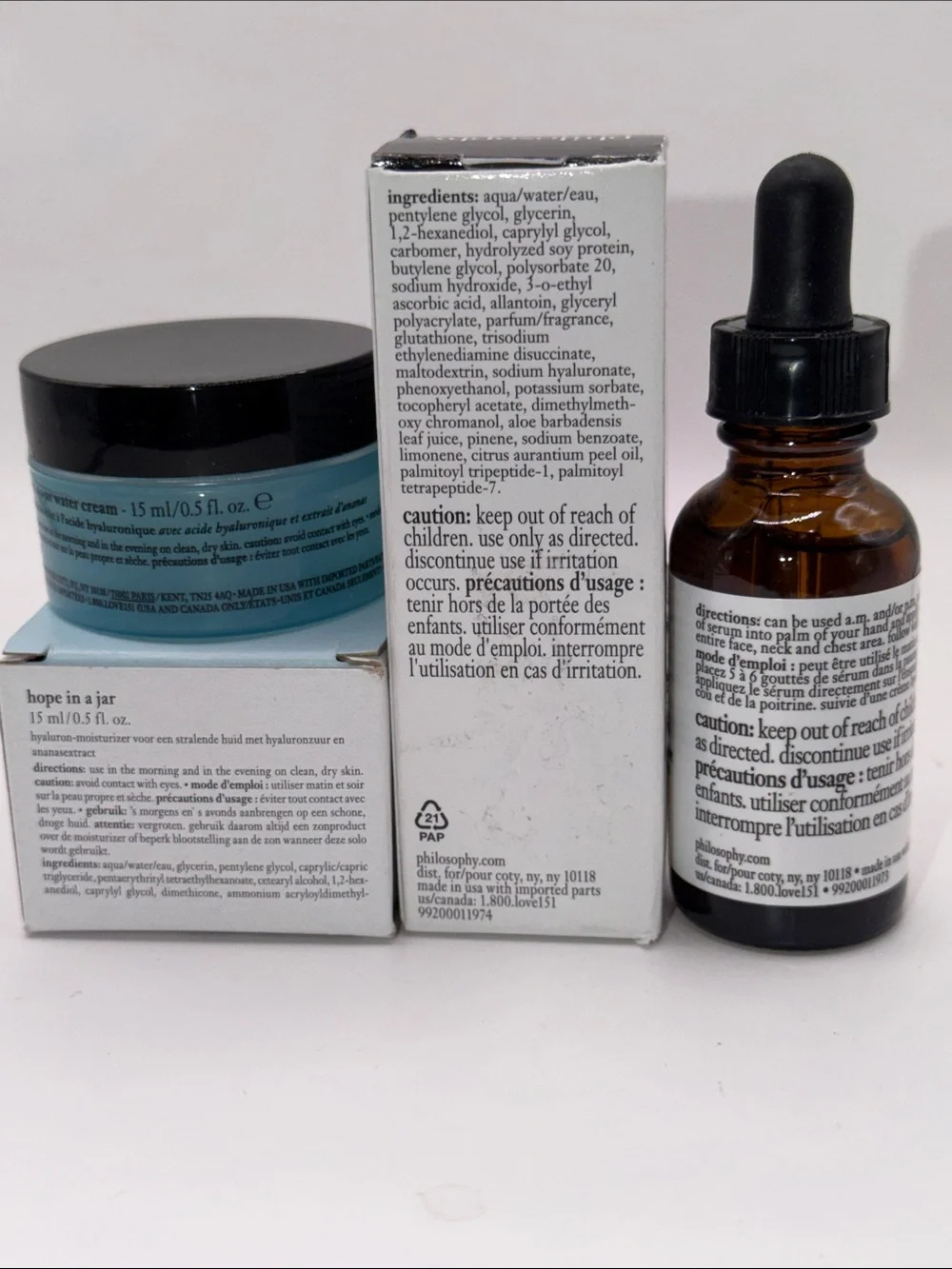 Philosophy WHEN HOPE IS NOT ENOUGH SERUM+HOPE IN A JAR WATER CREAM Bundle NIB’s!
